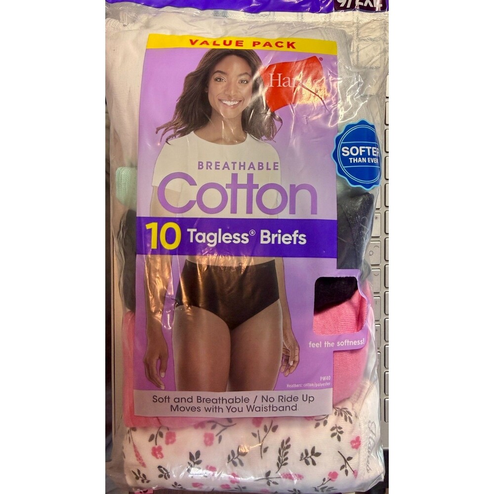 Hanes Women's 10 PACK Cotton Full Coverage Briefs Panties - Size 9 (2XL)